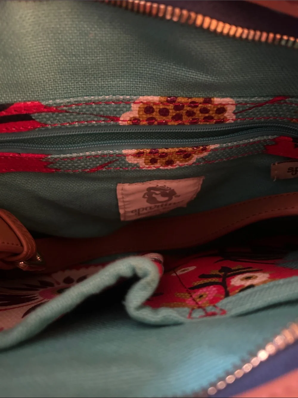 Sakroots Red Floral Canvas Shoulder Bag with Turquoise and Pink Accents